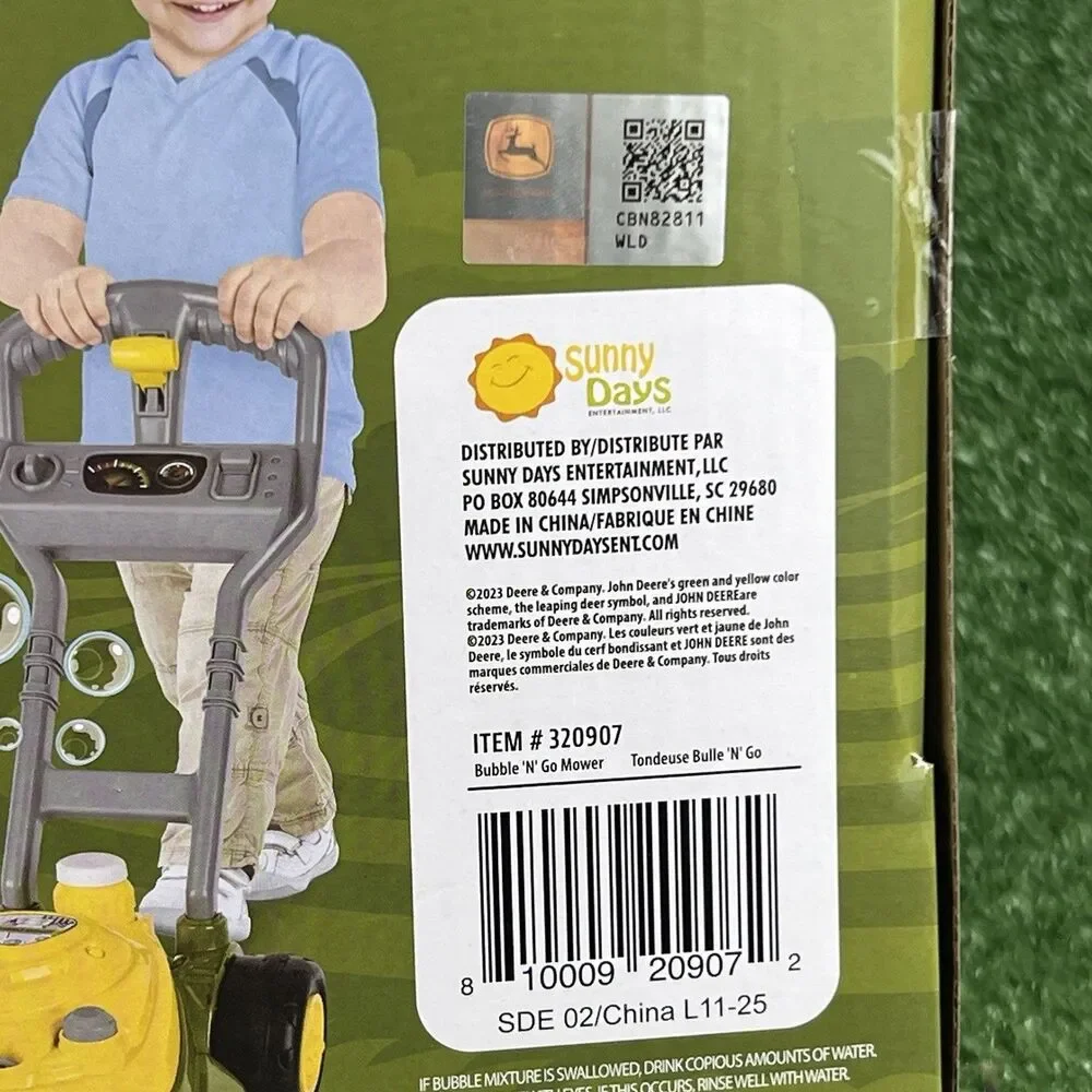 John Deere Bubble 'N' Go Lawn Mower Toy Bubble‎ Solution Toddler’s Holiday Gift